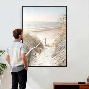 Coastal Beach Path Wall Art Canvas Print – Neutral Ocean
