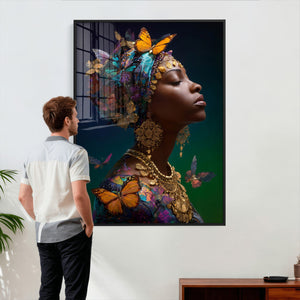 Butterfly Crown Gold Woman Portrait — Monarch Queen Canvas