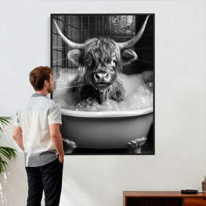 Highland Cow Bathtub Canvas Wall Art, Funny Bathroom Print