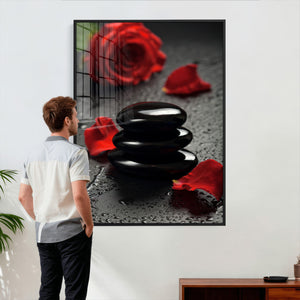 Black Lava Stone Rose Canvas | Red Rose Spa Photography