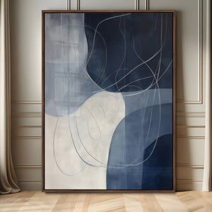 Navy Abstract Wall Art Canvas Print – Framed Minimal Lineart