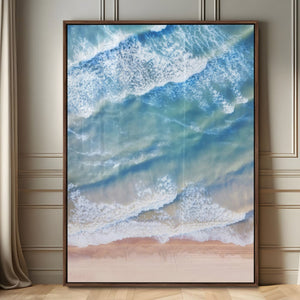 Aerial Ocean View Wall Art Canvas Print – Framed Soft Blue