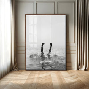 Minimal Ocean Wall Art Canvas Print – Framed Monochrome