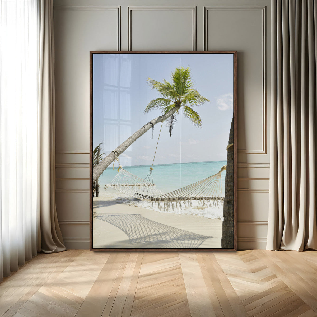 Beach Hammock Wall Art Canvas Print – Framed Tropical