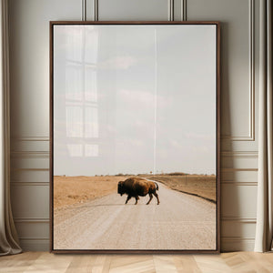Bison Crossing Wall Art Canvas Print – Framed Western