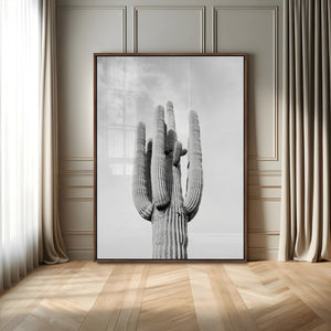 Saguaro Cactus Wall Art – Black and White Desert Canvas