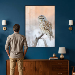 Barred Owl Wall Art Canvas Print – Soft Neutral Wildlife