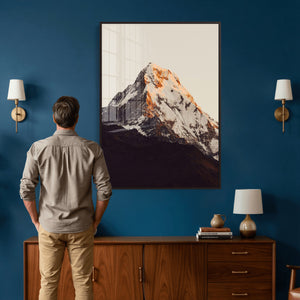 Golden Peak Mountain Wall Art Canvas Print, Minimal Alpine
