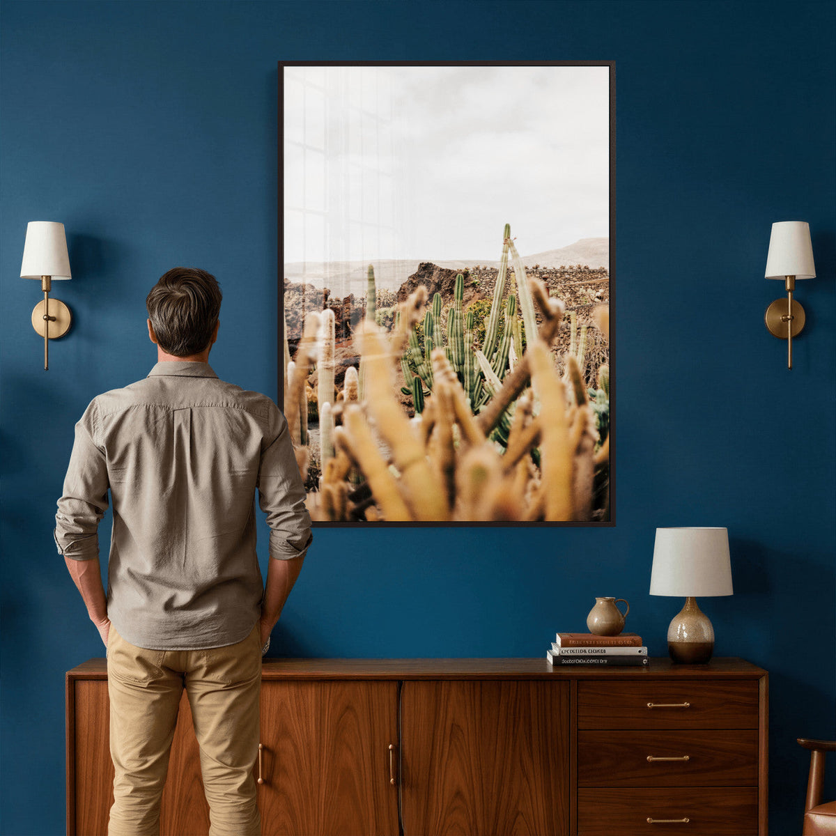 Minimal Desert Cactus Wall Art Canvas Print, Neutral