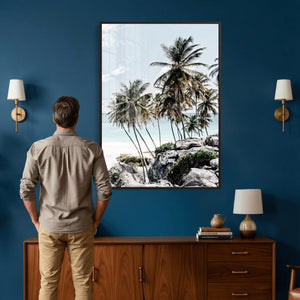 Tropical Trees Beach Wall Art Canvas Print, Coastal Ocean