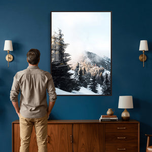 Snowy Mountain Forest Wall Art Canvas Print, Winter Pine