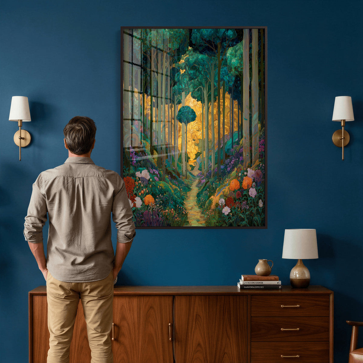 Gustav Klimt Style Forest Canvas Wall Art, Golden Forest