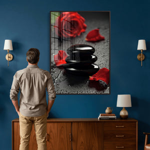 Black Lava Stone Rose Canvas | Red Rose Spa Photography