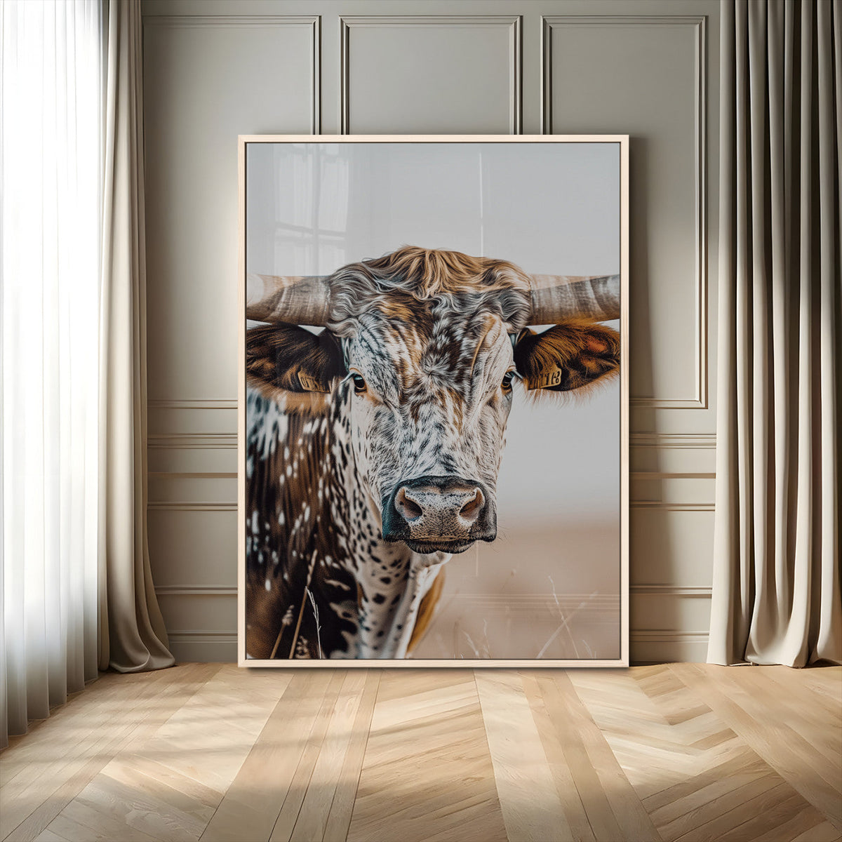 Texas Longhorn Wall Art Canvas Print – Speckled Horned Bull
