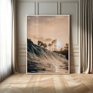 Golden Hour Ocean Wave Wall Art Canvas Print – Framed