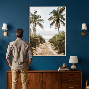 Tropical Palm Wall Art – Sandy Pathway Canvas Print, Ocean