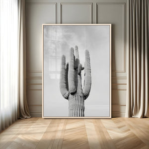Saguaro Cactus Wall Art – Black and White Desert Canvas