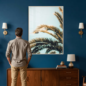 Palm Leaves Wall Art Canvas Print, Minimal Tropical Palm