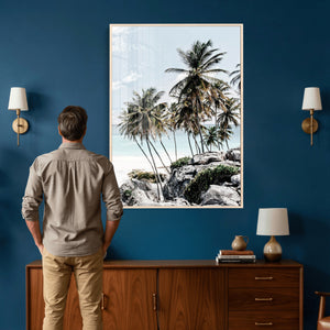 Tropical Trees Beach Wall Art Canvas Print, Coastal Ocean