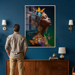 Butterfly Crown Gold Woman Portrait — Monarch Queen Canvas