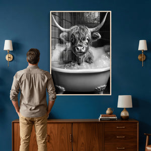 Highland Cow Bathtub Canvas Wall Art, Funny Bathroom Print