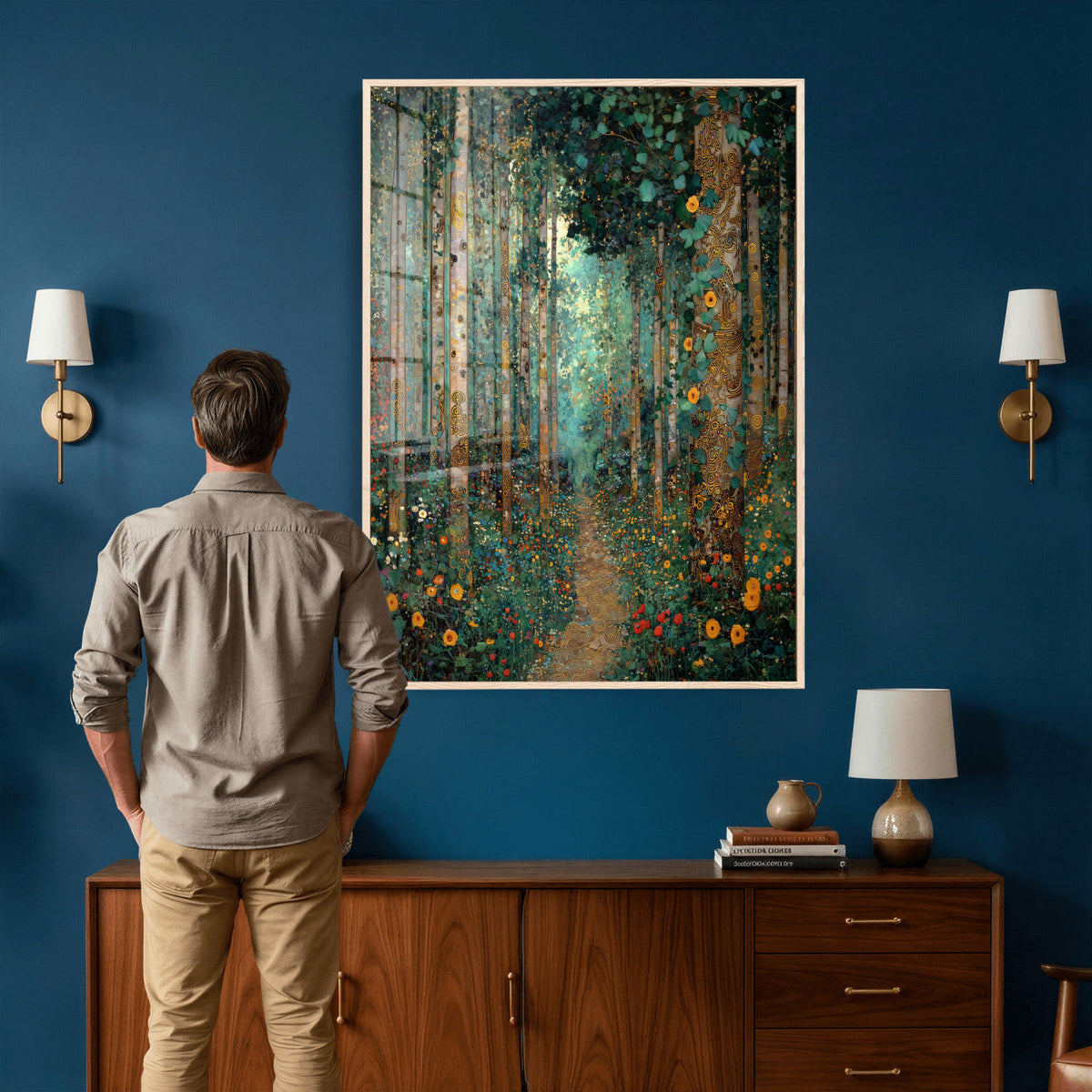 Gustav Klimt Style Forest Canvas Wall Art, Golden Forest