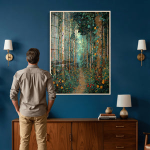 Gustav Klimt Style Forest Canvas Wall Art, Golden Forest