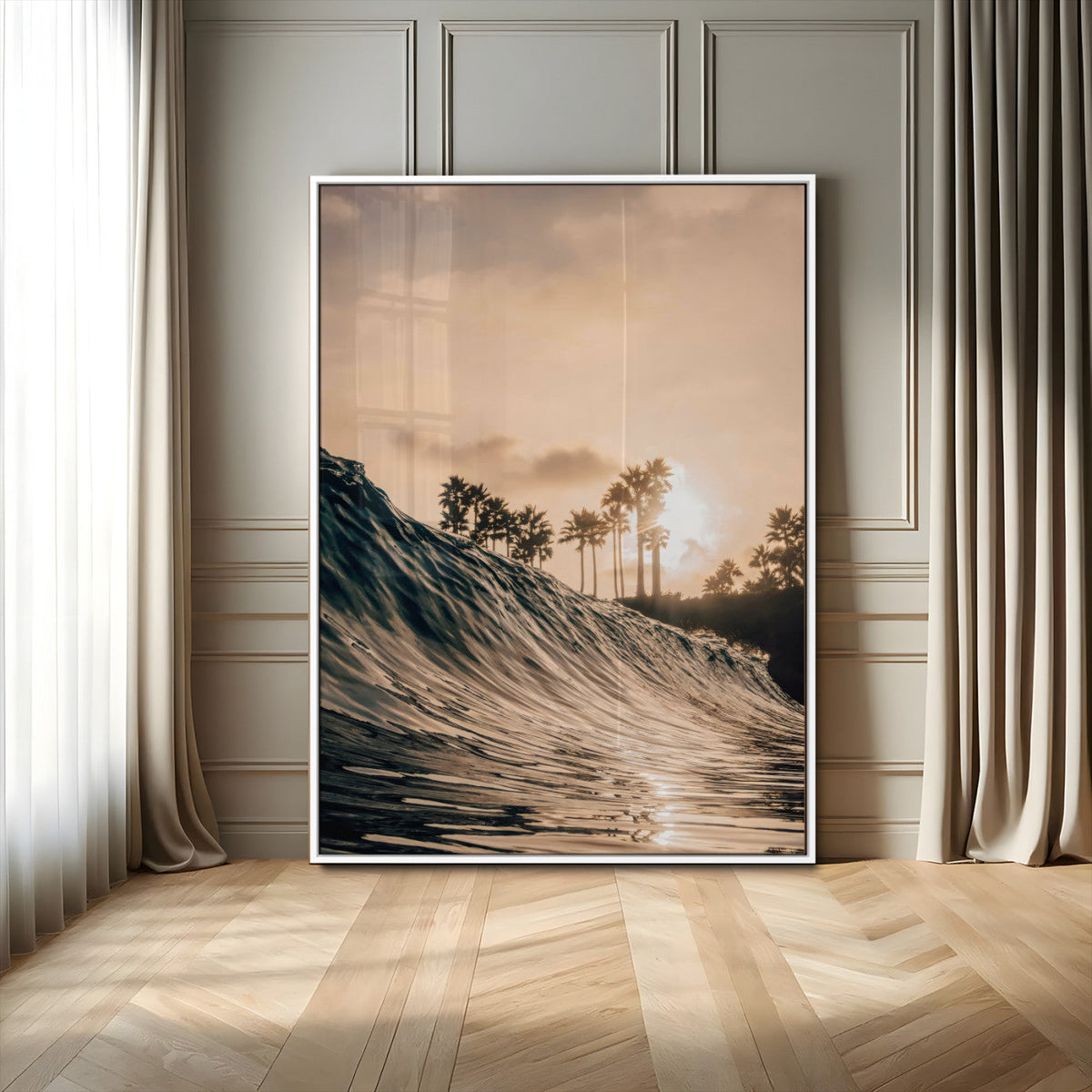 Golden Hour Ocean Wave Wall Art Canvas Print – Framed