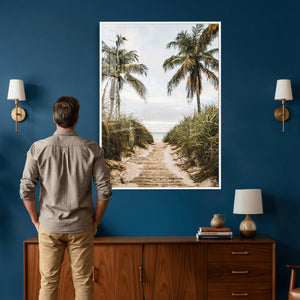 Tropical Palm Wall Art – Sandy Pathway Canvas Print, Ocean