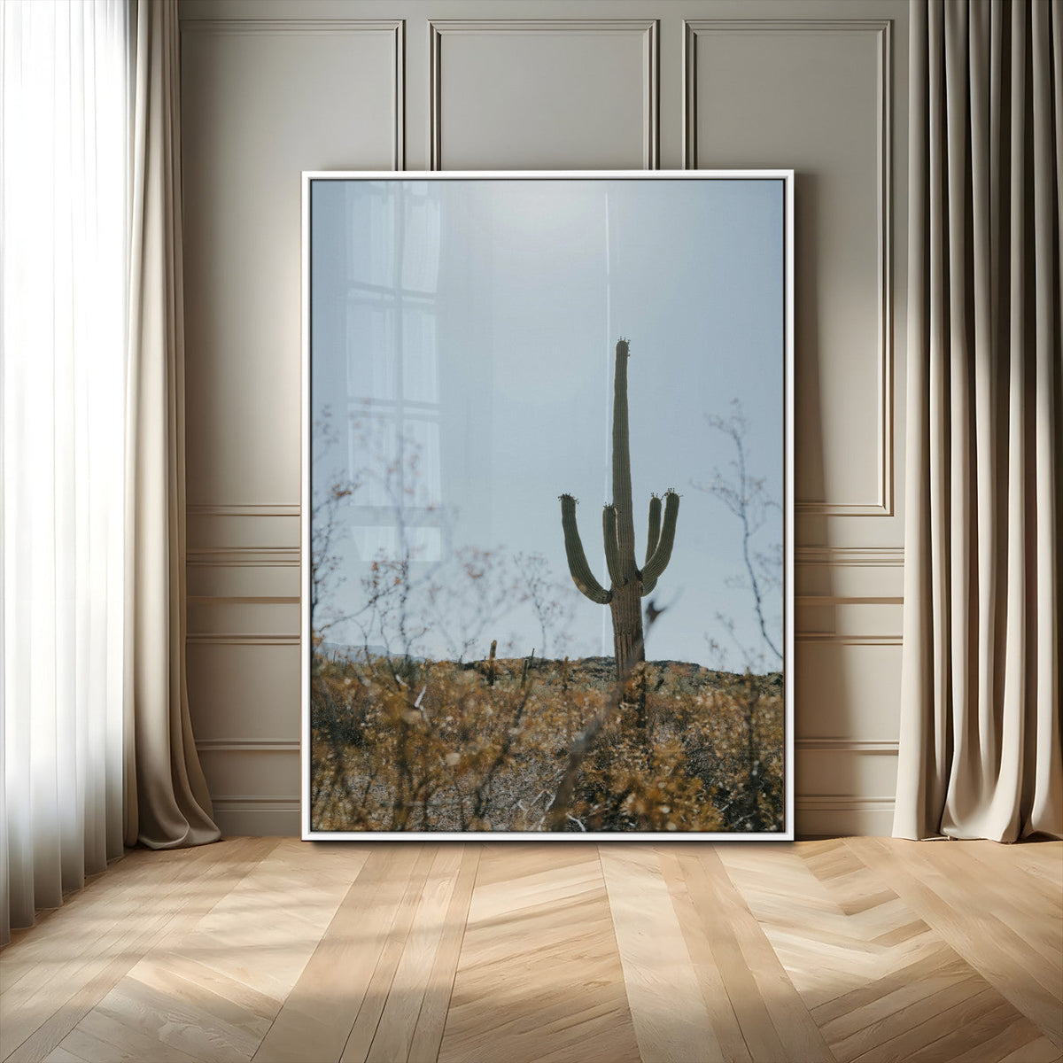 Saguaro Cactus Wall Art Canvas Print – Framed Southwestern