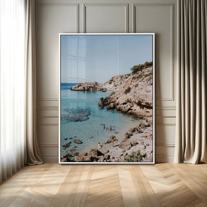 Clear Blue Water Beach Wall Art – Framed Rocky Cove Canvas