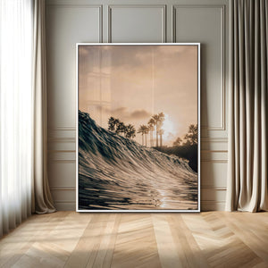 Sunset Wave Ocean Wall Art – Framed Palm Tree Canvas