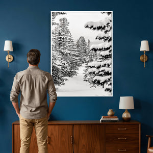 Winter Pine Forest Wall Art Canvas Print, Minimal Winter