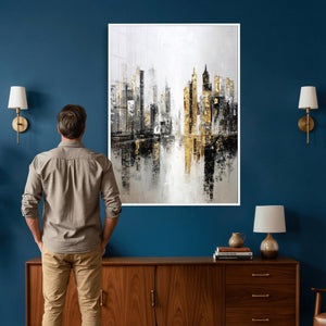 Abstract New York Wall Art Canvas Print, Gold Black Modern