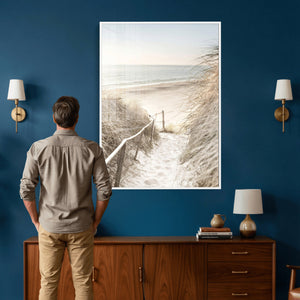 Coastal Beach Path Wall Art Canvas Print – Neutral Ocean