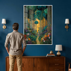 Gustav Klimt Style Forest Canvas Wall Art, Golden Forest