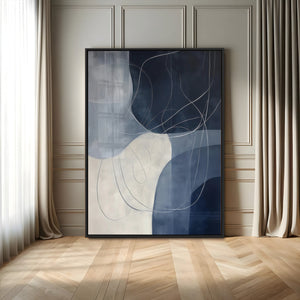 Navy Abstract Wall Art Canvas Print – Framed Minimal Lineart