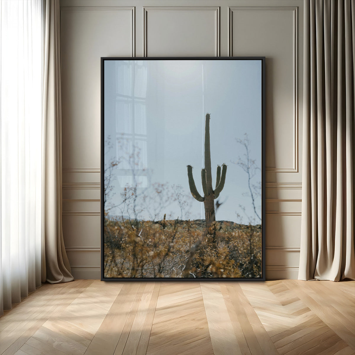 Saguaro Cactus Wall Art Canvas Print – Framed Southwestern
