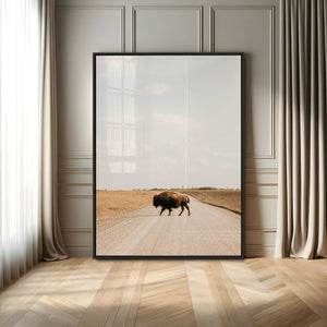 Bison Crossing Wall Art Canvas Print – Framed Western