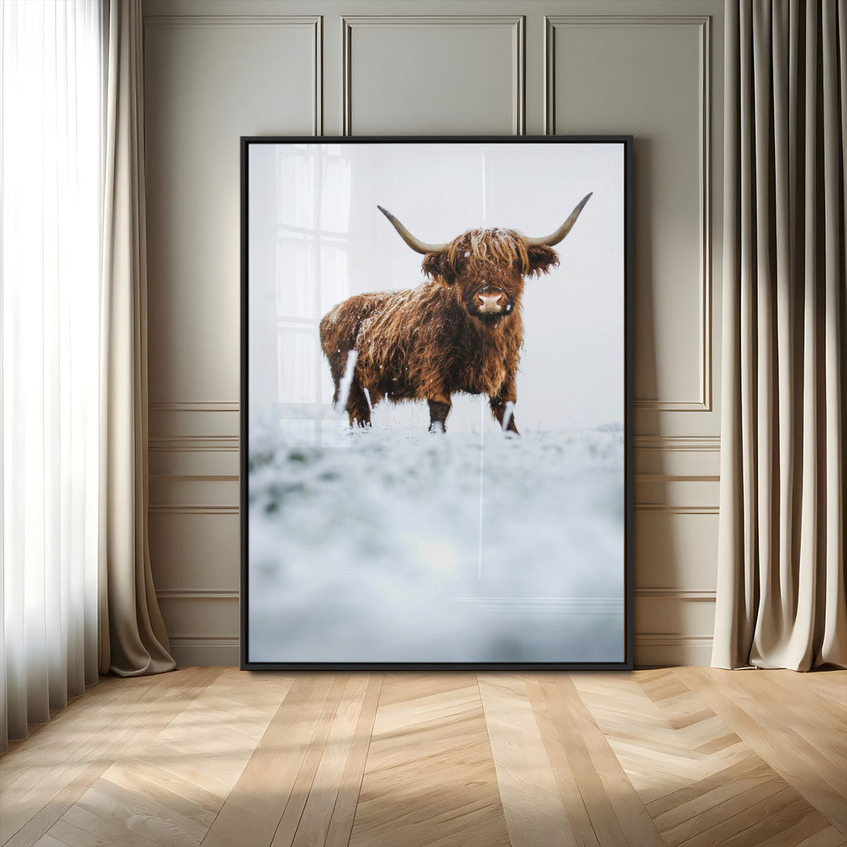 Highland Cow Wall Art Canvas Print – Framed Horned Scottish