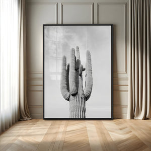 Saguaro Cactus Wall Art – Black and White Desert Canvas