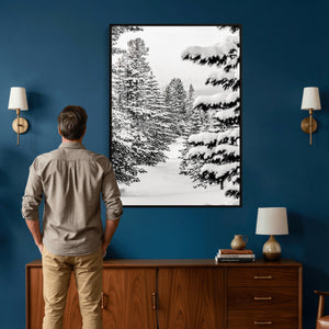 Winter Pine Forest Wall Art Canvas Print, Minimal Winter