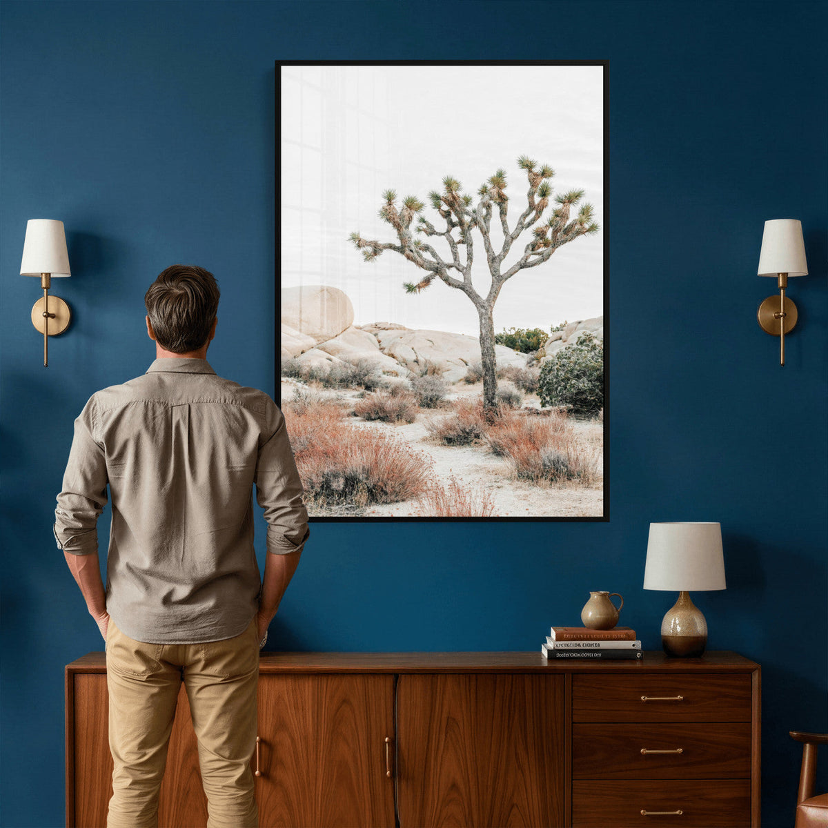Joshua Tree Desert Wall Art Canvas Print, Minimal Southwest
