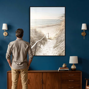 Coastal Beach Path Wall Art Canvas Print – Neutral Ocean