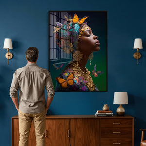 Butterfly Crown Gold Woman Portrait — Monarch Queen Canvas