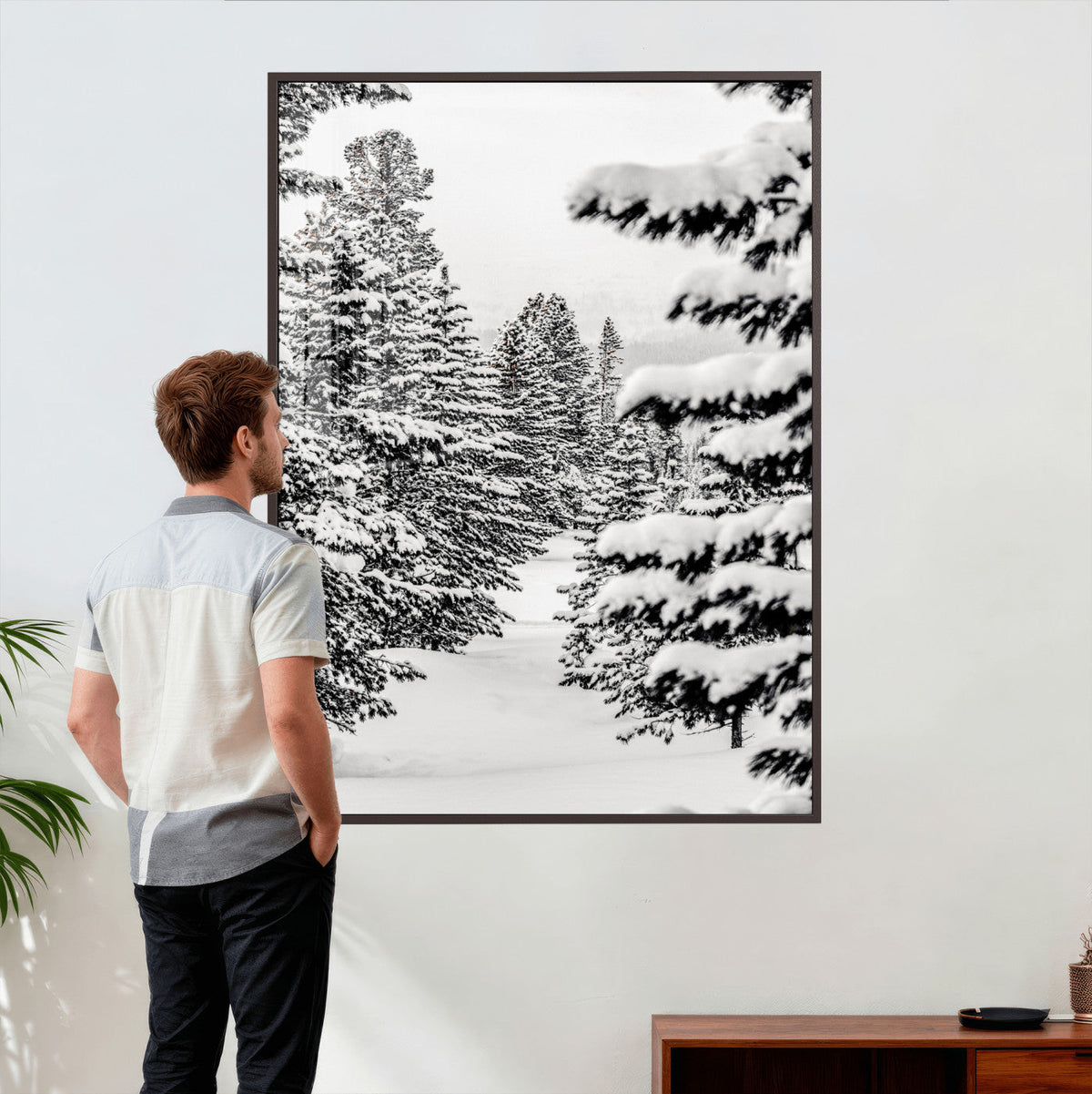 Winter Pine Forest Wall Art Canvas Print, Minimal Winter