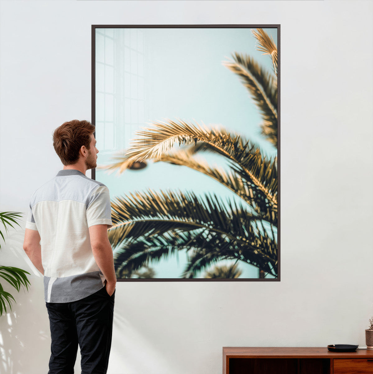 Palm Leaves Wall Art Canvas Print, Minimal Tropical Palm