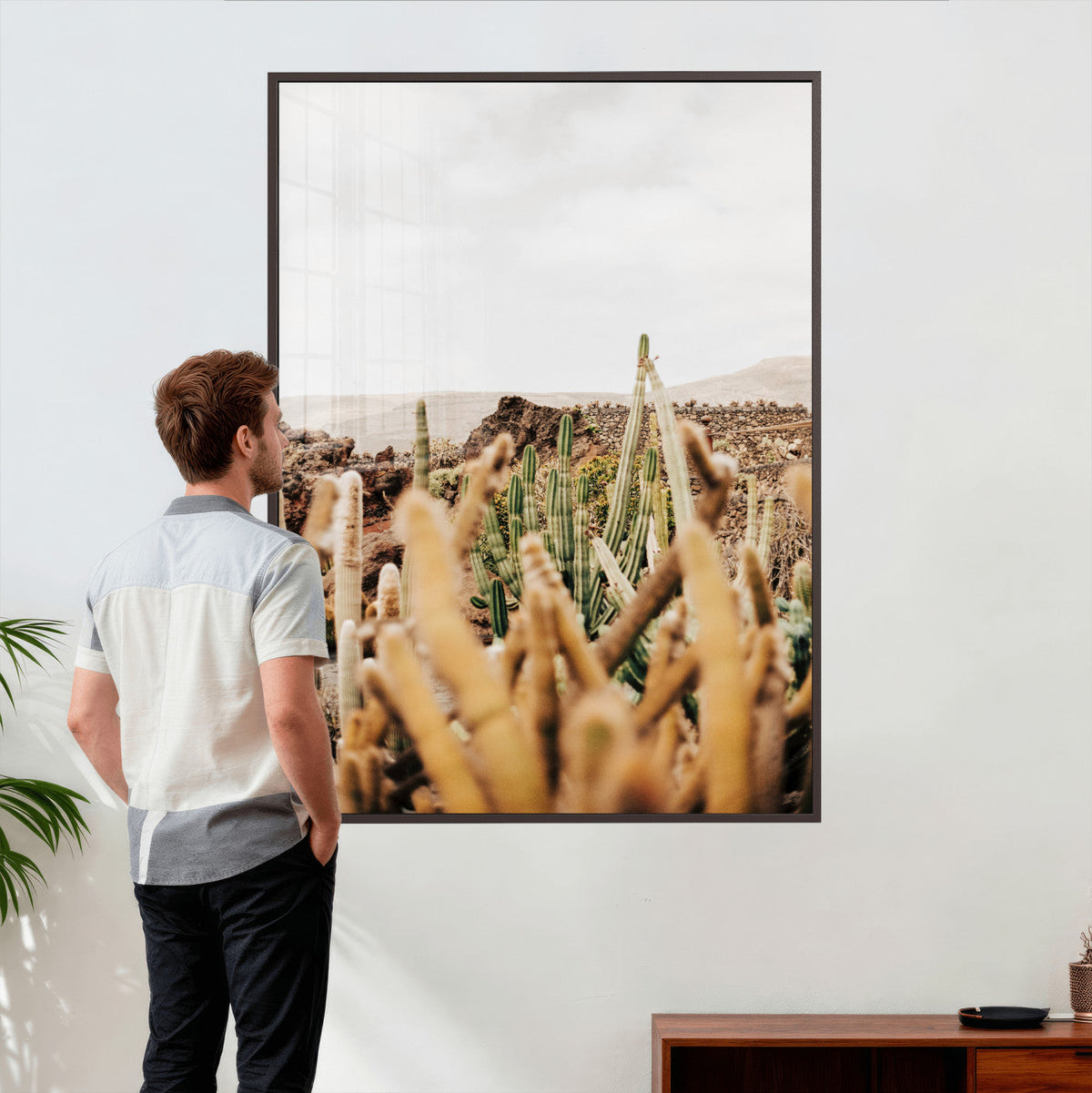 Minimal Desert Cactus Wall Art Canvas Print, Neutral