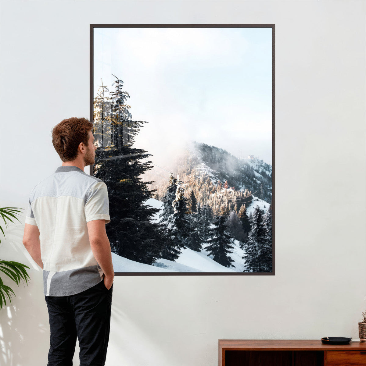 Snowy Mountain Forest Wall Art Canvas Print, Winter Pine
