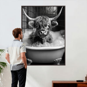 Highland Cow Bathtub Canvas Wall Art, Funny Bathroom Print